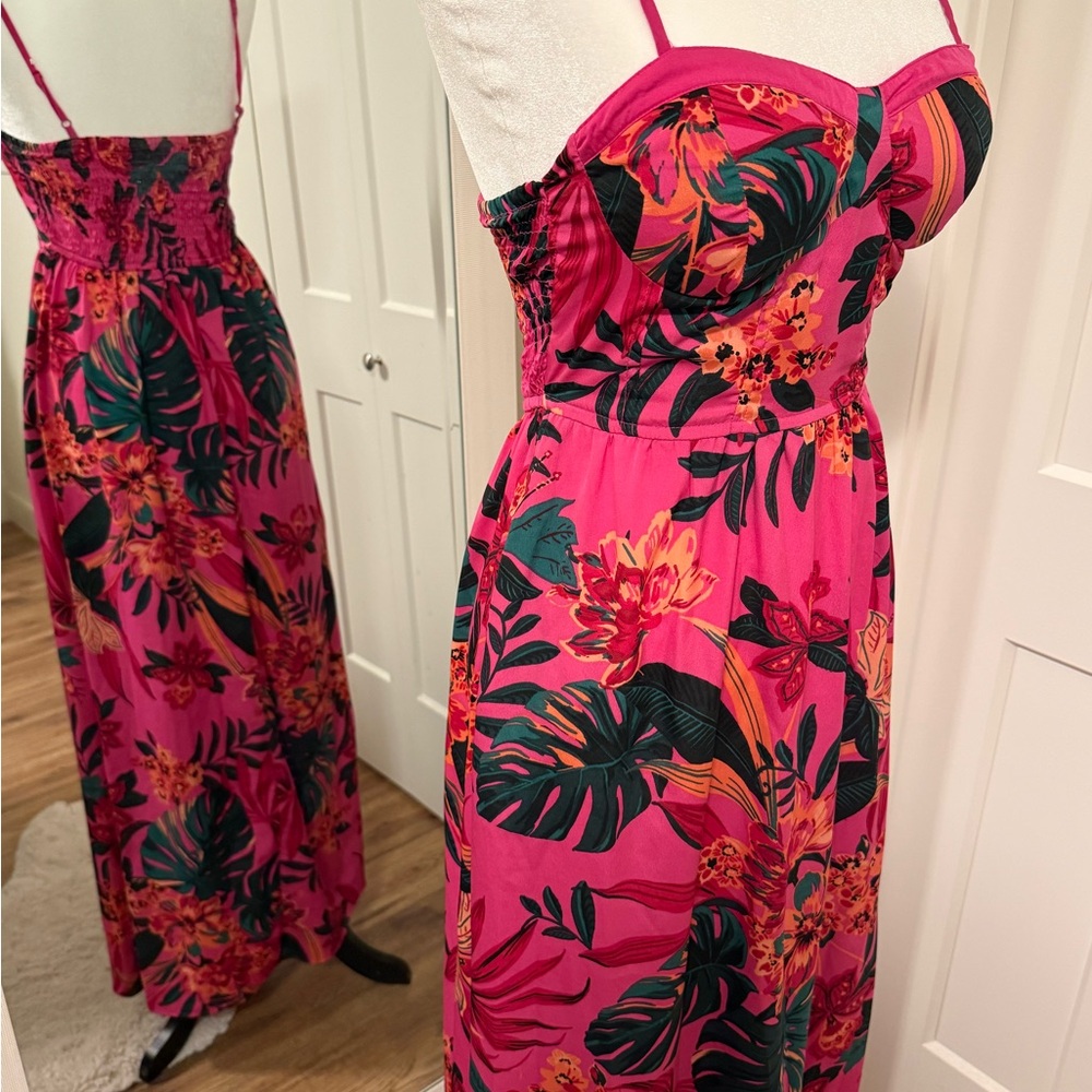 Vibrant Pink Floral Maxi Dress